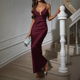 Elegant Wine Red V-Neck Bodycon Party Dress