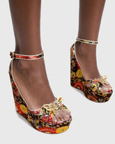 Xannon Metal Butterfly Floral Print Wedge Sandals