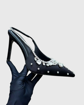 Yaiza Rhinestone Vine Slingblack Pumps In Black