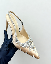 Yaiza Rhinestone Vine Slingblack Pumps In Nude