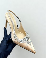 Yaiza Rhinestone Vine Slingblack Pumps In Nude