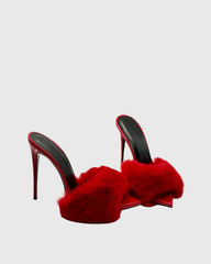 Vallea Faux Fur Slippers In Red