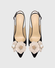 Yasmin Twin Flower Velvet Slingback Pumps