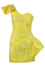 Elegant Jacquard One Shoulder Short Dress