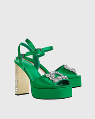 Zaahir Rhinestone Strap Platform Sandals In Green