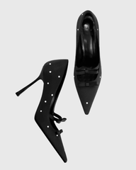 Zaina Polka Dot Bow Satin Pumps In Black