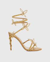 Zana Rhinestone Bow Snake Sandals In Gold