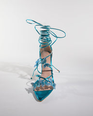 Zarita Crystal Butterfly Lace Up Sandals In Blue