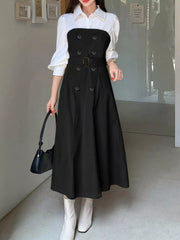 Two Tone Long Sleeve Collared Neck Dress
