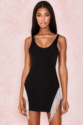 Fringe Diamond Stripe Black Dress