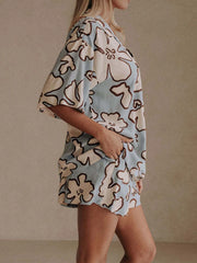 Printed Button Up Shirt and Shorts Set