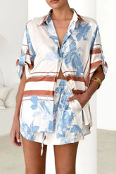 Printed Collared Neck Top and Shorts Set