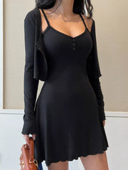 V-Neck Cami Dress and Cardigan Set