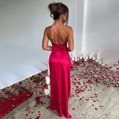 One-shoulder Split Sexy Satin Dress