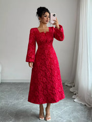 Floral Balloon Sleeve Midi Dress