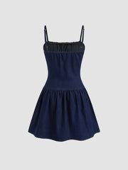 Adjustable Strap Ruched Mini Dress