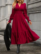 Surplice Long Sleeve Tiered Midi Dress