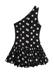 One-Shoulder Polka Dot Mini Dress