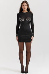 ARINA CRYSTAL BLACK MINI DRESS