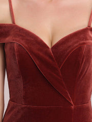 Chic Velvet Spaghetti Strap High Slit Dress
