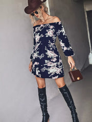 Off-Shoulder Floral Print Long Sleeve Mini Dress