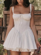 Lace Detail Lace Up Back Mini Dress