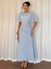 Ruffled Round Neck Flutter Sleeve Dress