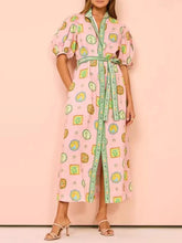 Printed Puff Sleeve Midi Shirt Dress