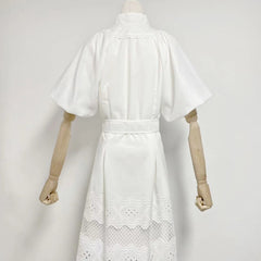 V-neck Puff Sleeve Belt Waist Mini Dress