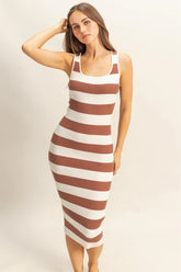 HYFVE Striped Scoop Neck Wide Strap Knit Dress