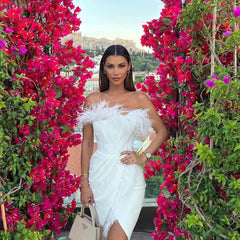 Alyia Elegant Sleeveless Split Feather Dress