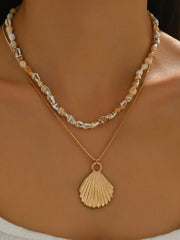 18K Gold-Plated Shell Layered Shell Pendant Necklace