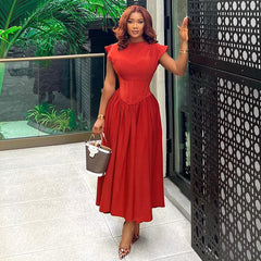 Halter Neck Cinched High Waist Fishbone A-line Skirt