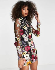 Multi Dime Flower Sheath Dress