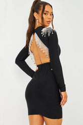 Backless Fringed Diamond Bandage Dress