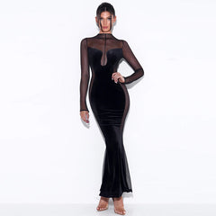 Hollow Long-sleeved Round Neck Backless Dress