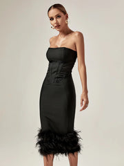 FUR BLACK STRAPLESS CORSET DRESS