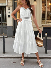 Tiered Midi Dress with Lace Trim Details