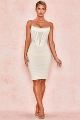 CHIC ELEGANT CORSET MINI DRESS-WHITE