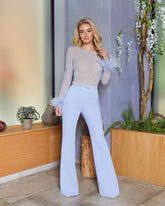 Feather Sequin Patchwork Jumpsuit-Sky