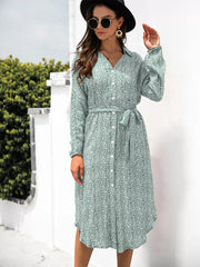 Button Down Printed Long Sleeve Shirt Dress