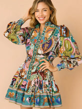 Printed Long Sleeve Mini Dress with Belt
