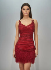 Red Sequin Feather Mini Dress �Luxury Party Style
