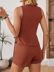 Wrap Tie Front Sleeveless Top and Shorts Set