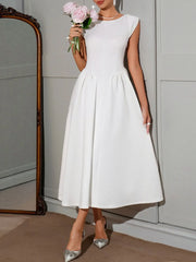 Round Neck Cap Sleeve Midi Dress