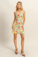 HYFVE Floral Cowl Neck Flirty Satin Mini Dress