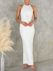 Slit Back Halter Neck Maxi Dress