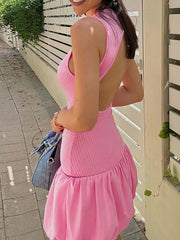 Ruffled Bubble Hem Sleeveless Mini Dress