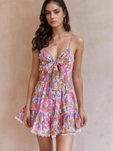 Floral Print Tie-Front Cami Dress with Lace Trim