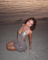 Halter Sequin Vacation Style Backless Dress